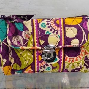 Vera Bradley (Ret)"Plum Crazy"  MultiColor&Pocket Pushlock ZipTop Wallet Clutch